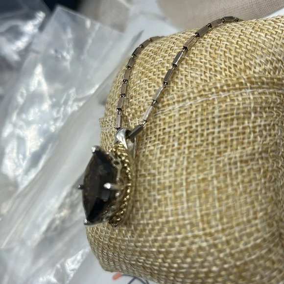 🖤 Silver and Gold Vintage Smoky Quartz Pendant Necklace 16" - Picture 10 of 15